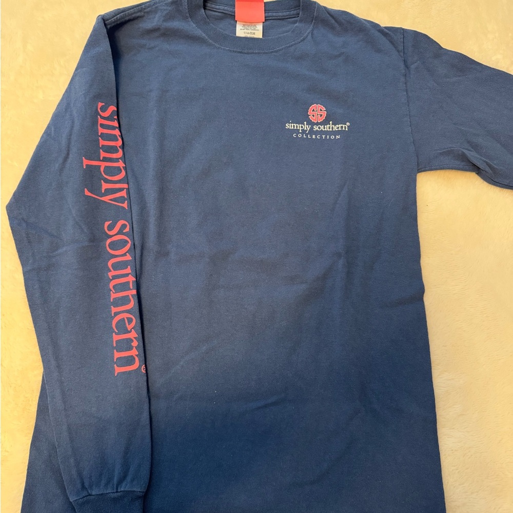 Simply Southern Women’s Navy Long Sleeve Tee with Pink Logo